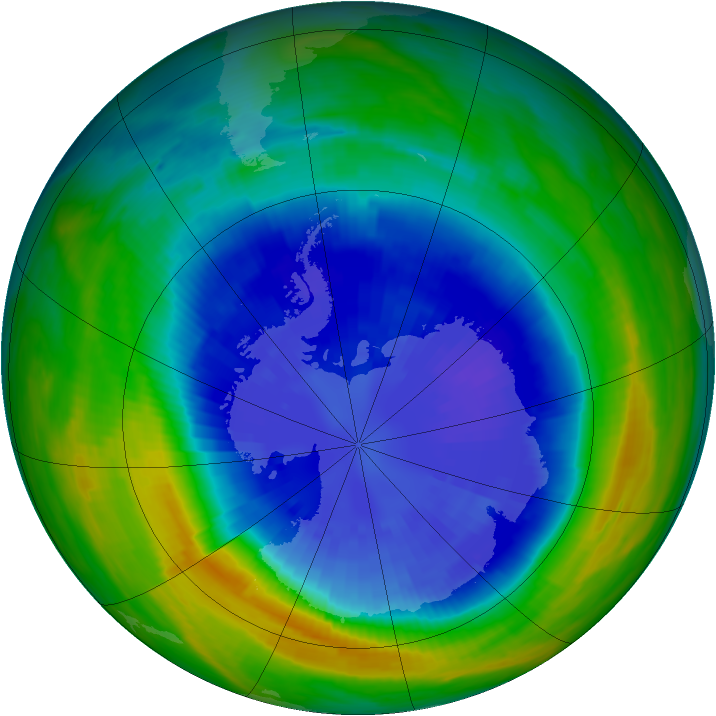 Antarctic ozone map for 13 September 1990